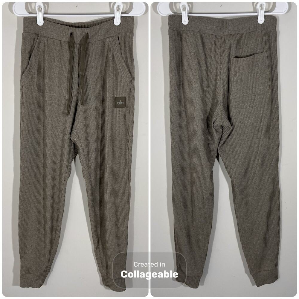 ALO Yoga Muse Sweatpants Womens Size Small Taupe Brown Ribbed Jogger